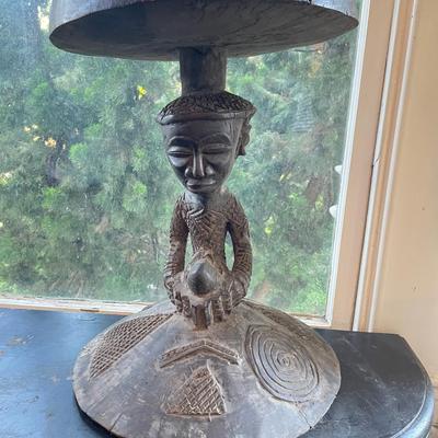 Carved African-Style Decorative Figural Stool – 20" H