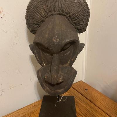 Wooden Tribal Sculptural Mask on Stand