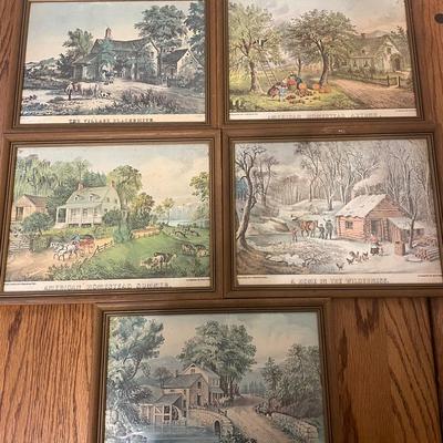 Five Vintage Framed Currier & Ives Prints