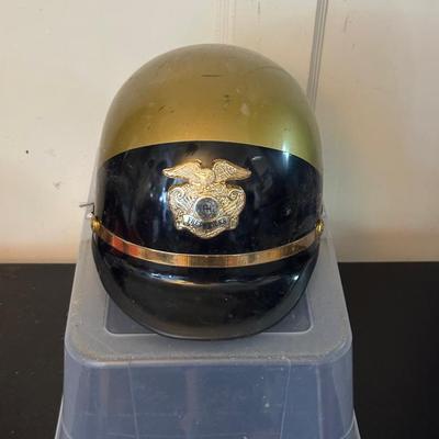 Vintage Bell Toptex Police Motorcycle Helmet – Black & White with Shield Badge