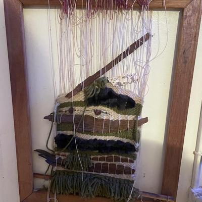 Wooden Loom Frame with Incomplete Weaving