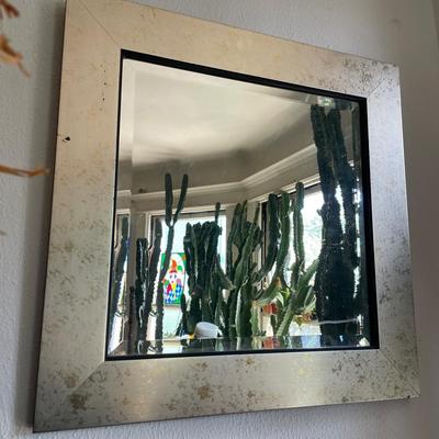 Square Mirror With Distressed Silver Frame