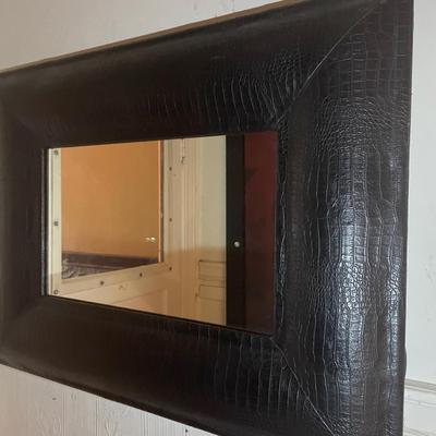 Rectangular Mirror With Black Faux Crocodile Frame