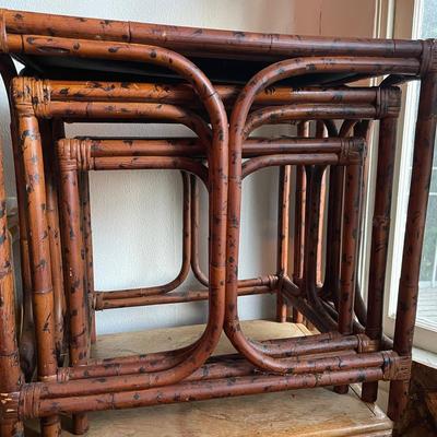 Set of 3 Bamboo-Style Rattan Nesting Tables