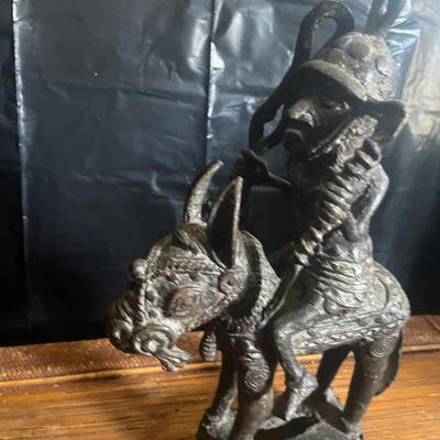 Brass African Tribal Warrior on Horseback