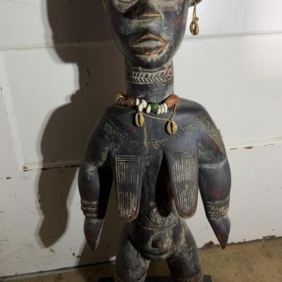Hand-Carved Wooden African Figurine on Base