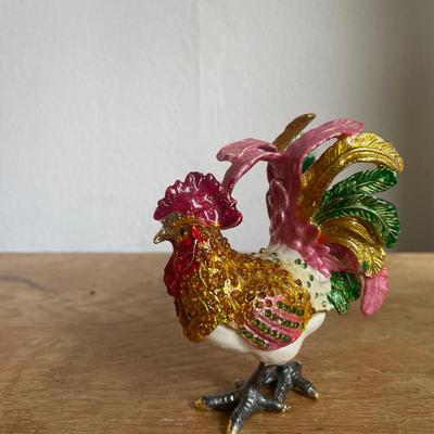 Enamel and Rhinestone Rooster Trinket Box