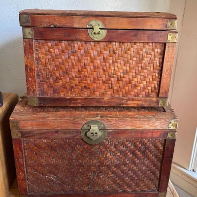 Woven Wooden Storage Chests with Brass Hardware