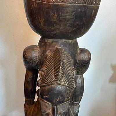 Luba Mboko Divination Bowl Bearer – Carved Female Figure