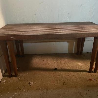 Mid-Century Modern Slat Wood Bench with Tapered Legs