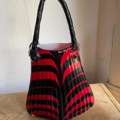 Murano-Style Art Glass Vase With Black Handles