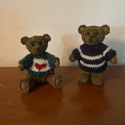 Two Textured Bear Figurines in Knit Sweaters