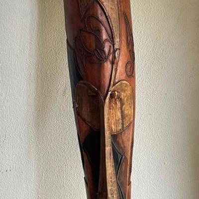 Carved Wooden Wall Art Sculpture with Incised Design