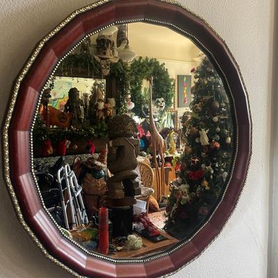Hand-Carved Vintage Round Mirror with Painted Frame