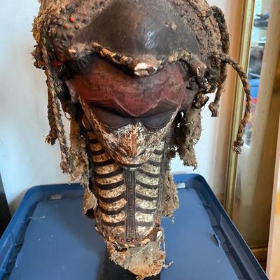 African Ritual Headdress with Cowrie and Textile Embellishments