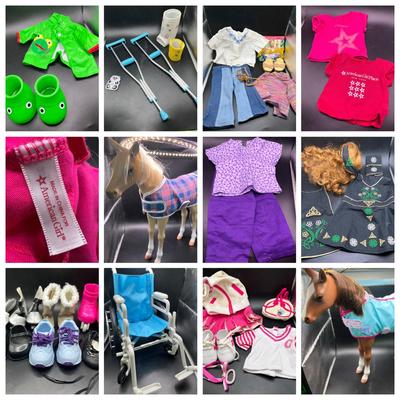Large Collection of American Girl Doll Clothes & 18” Doll Clothes & Wheelchair & Baby Horses