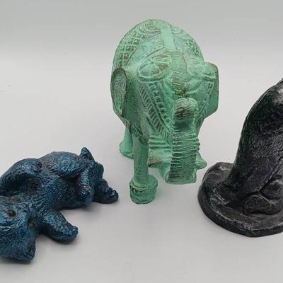 (3) Metal Animal Statues