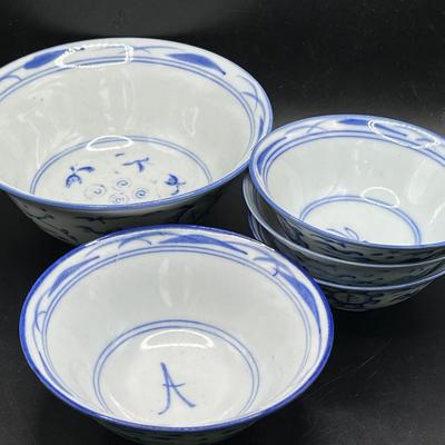 (5) Blue & White Porcelain Bowls