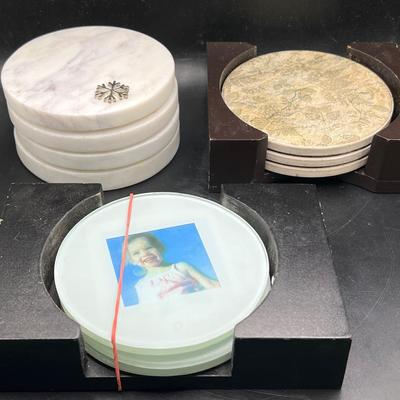 (3) Sets of Coasters ft. Marble with Snowflake Accents