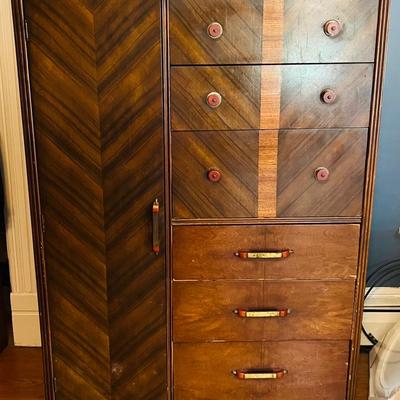 1930s Art Deco Waterfall Armoire with Cedar Lined Wardrobe