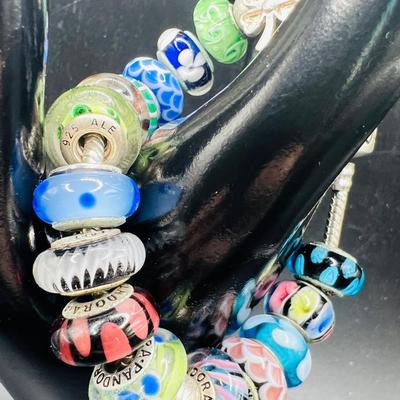 Pandora Sterling Silver & Blown Glass Beaded Bracelet 