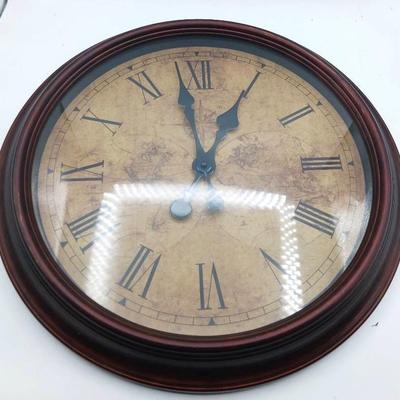 Battery-Powered Analogue Clock With Roman Numerals & World Map Background