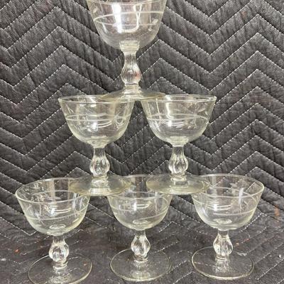 1940's Libbey Rock Sharpe Wheat Cut Stem 3002 Crystal Sherbet Stem