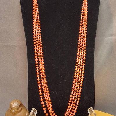 Five-Strand Orange Beaded Necklace – Possibly Coral – with Silver-Tone Findings