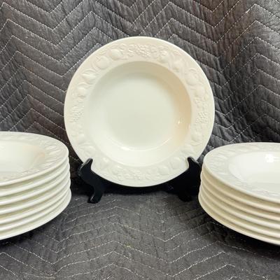Vintage Quadrifoglio Franco Giorgi white bowls with embossed fruits.set Of 14