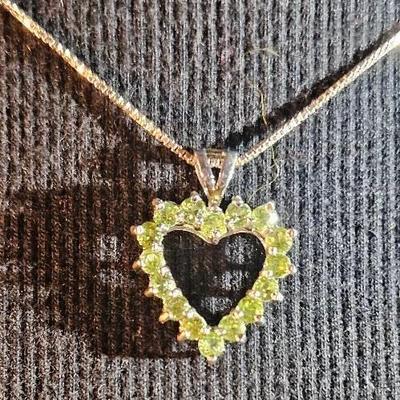 Stunning Peridot Heart Set In Stamped .925 Silver w/Silver Box Chain
