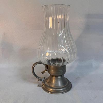 Vintage Pewter & Glass Hurricane Candle Holder 