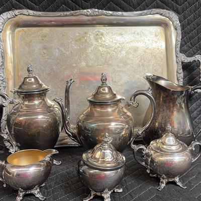 Silver Plate, Coffee, And Tea Set With Platter