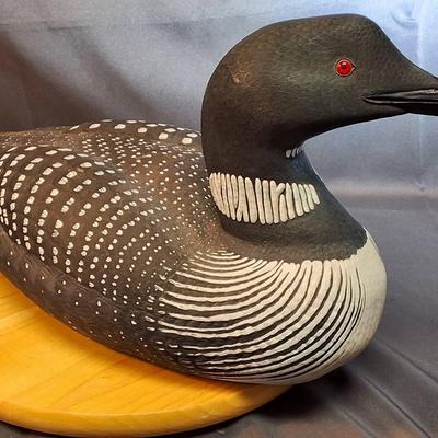 Signed 2000 Bill Streich Hand-Carved Common Loon Decoy – #74