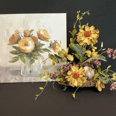 Floral Painting And Faux Floral Arrangement