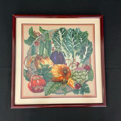 Framed Needlepoint Mix Of Produce