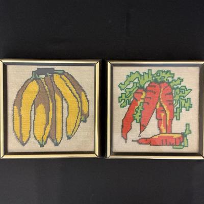 Two Needlepoint Framed Produce 