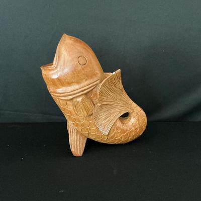 Japanese Koi Wooden Vase/Sculpture