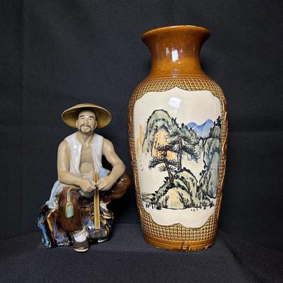 Asian Ceramic Oriental Vase And Mudman