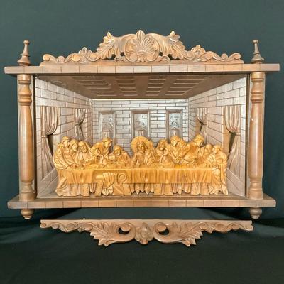 Vintage Wooden Carved Relief of The Last Supper