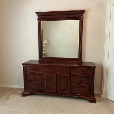 Cherry Dresser And Mirror 