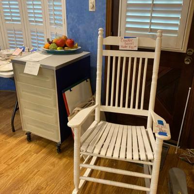 Cracker Barrel Rocker, Ikea 4-drawer cart