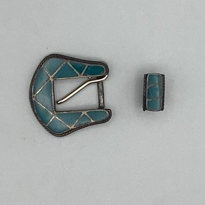 Sterling Silver Belt Buckle With Stone Inlay