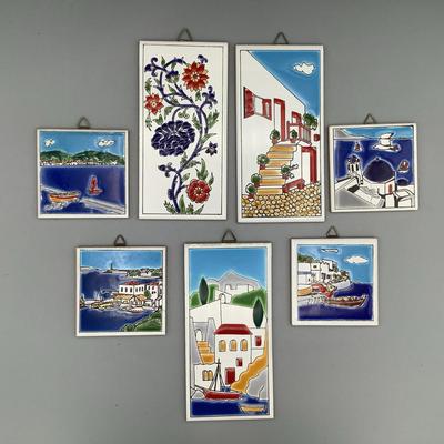 Hand Painted Greek Ceramic Tiles - Set Of 7