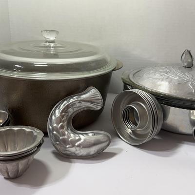 Fire king Pit, Jello Molds And Hammered Alyminum Pot