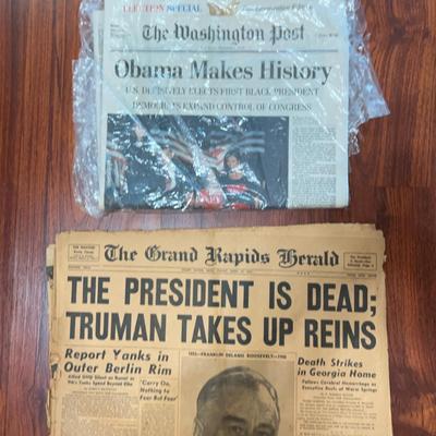 2 Vintage Papers, FDR Dead, Obama Becomes President