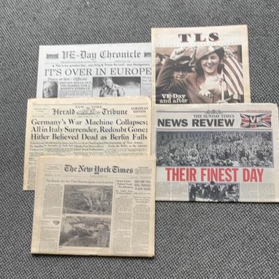 5 Papers Hitler Dead, WWII Over, VE Day, Hiroshima
