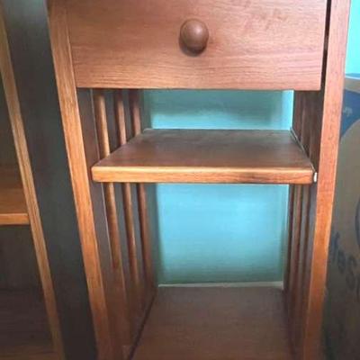 Wooden Side Table With Drawer and Shelves