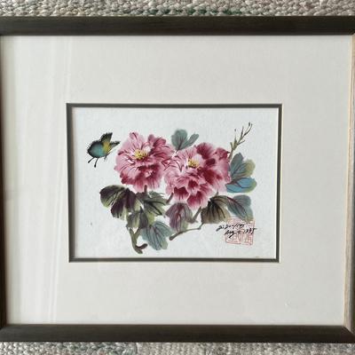 Chinese Brush Painting of Flowers with Butterfly