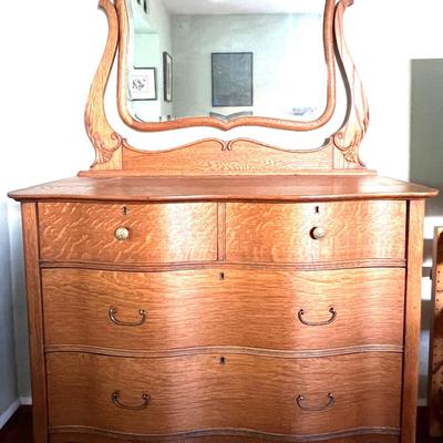 Antique Dresser with Mirror, Solid Wood Construction