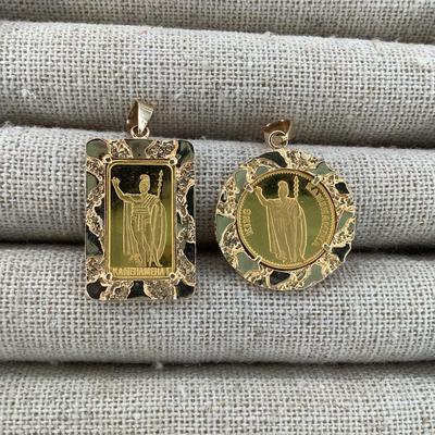 Rare Pair Of King Kamehameha 24k Gold Ingot and Coin set in 14K  Gold